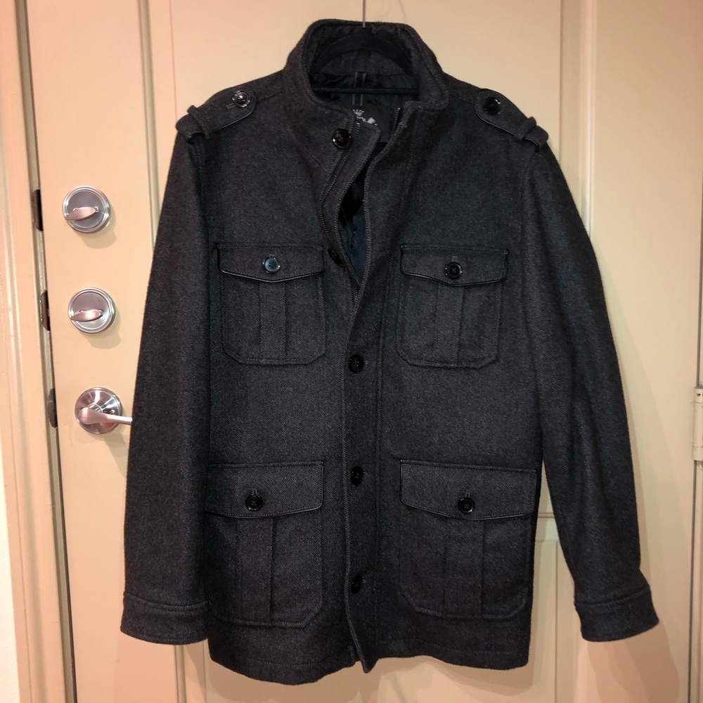 Express Gray/Black Wool Military style Peacoat